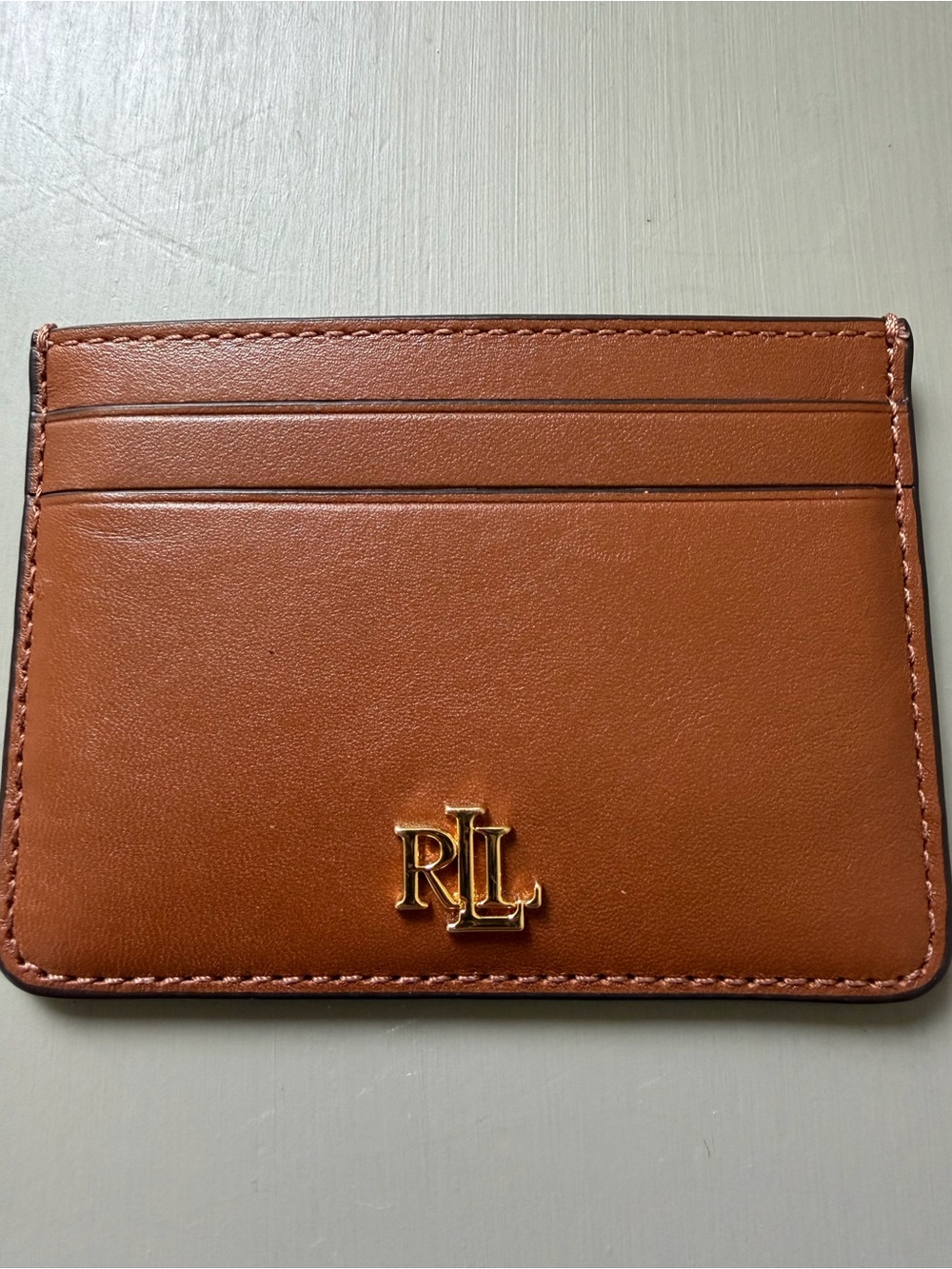 Lauren Ralph Lauren Tan Leather Card Wallet with Gold RLL Logo